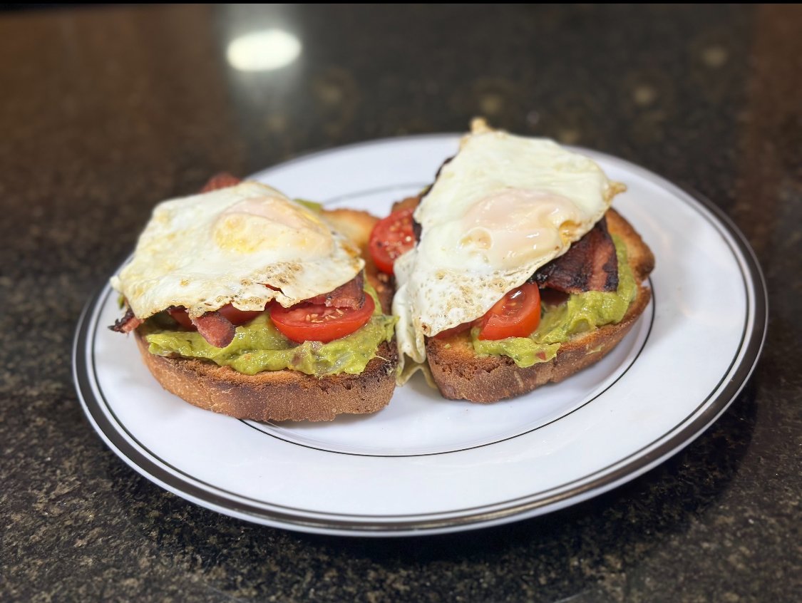 Avocado Toast with Bacon, Tomatoes and Eggs