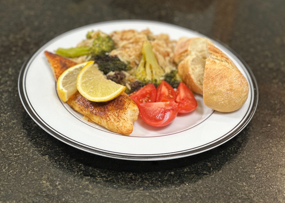 Blackened Fish with Rice Broccoli